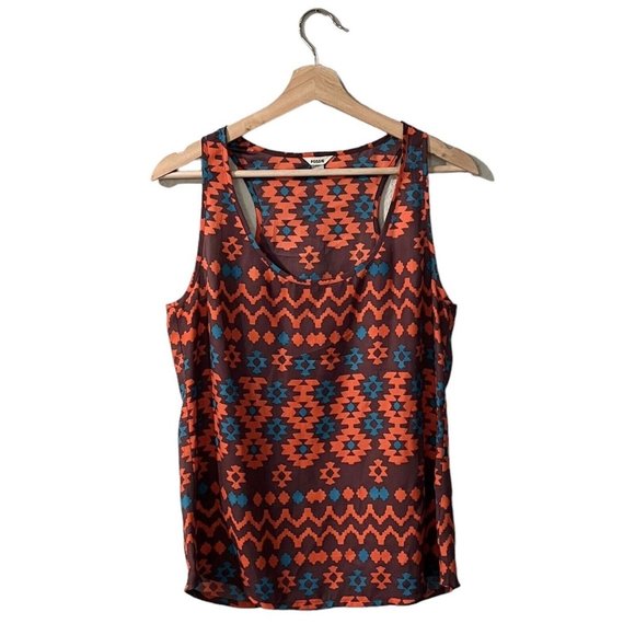 Fossil Tank Top Shell Size Small Satin Smooth Sleeveless Aztec Patterned Print - Picture 2 of 7